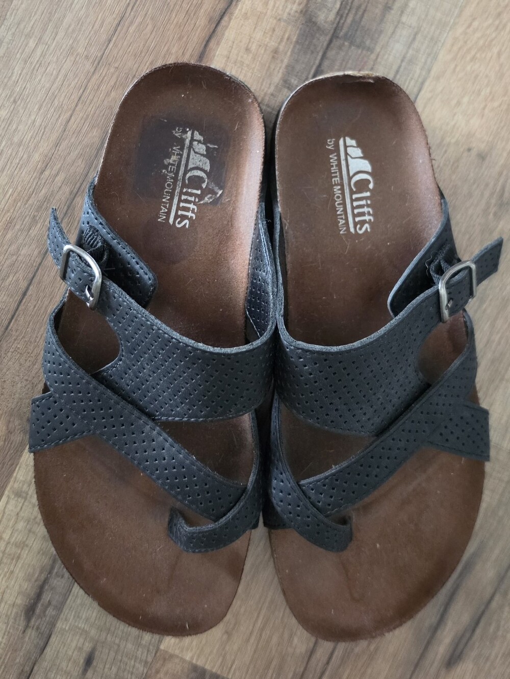 Cliffs by White Mountain Black Perforated Slide Sandals